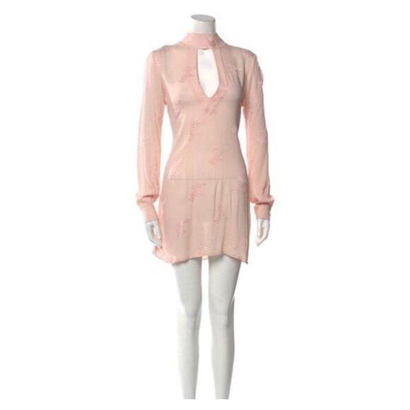 flynn skye Authentic Solid light pink V Neck long sleeve mini dress medium - Picture 1 of 8